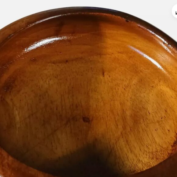 Vintage 6” Round Wood Bowl Mid Century Flat Rimmed Wooden Bowl Farmhouse - Picture 8 of 10